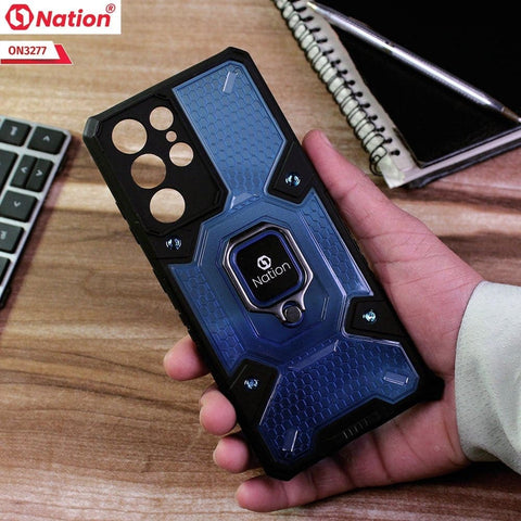 Samsung Galaxy S21 Ultra 5G Cover - Blue - ONation BIBERCAS Series - Honeycomb Shockproof Space Capsule With Magnetic Ring Holder Soft Case