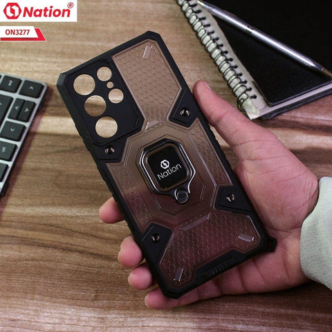 Samsung Galaxy S21 Ultra 5G Cover - Black - ONation BIBERCAS Series - Honeycomb Shockproof Space Capsule With Magnetic Ring Holder Soft Case