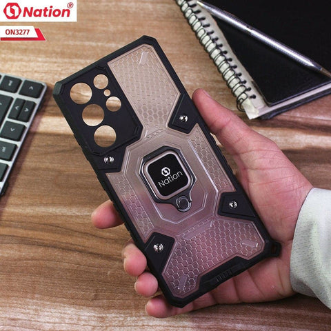 Samsung Galaxy S21 Ultra 5G Cover - White - ONation BIBERCAS Series - Honeycomb Shockproof Space Capsule With Magnetic Ring Holder Soft Case