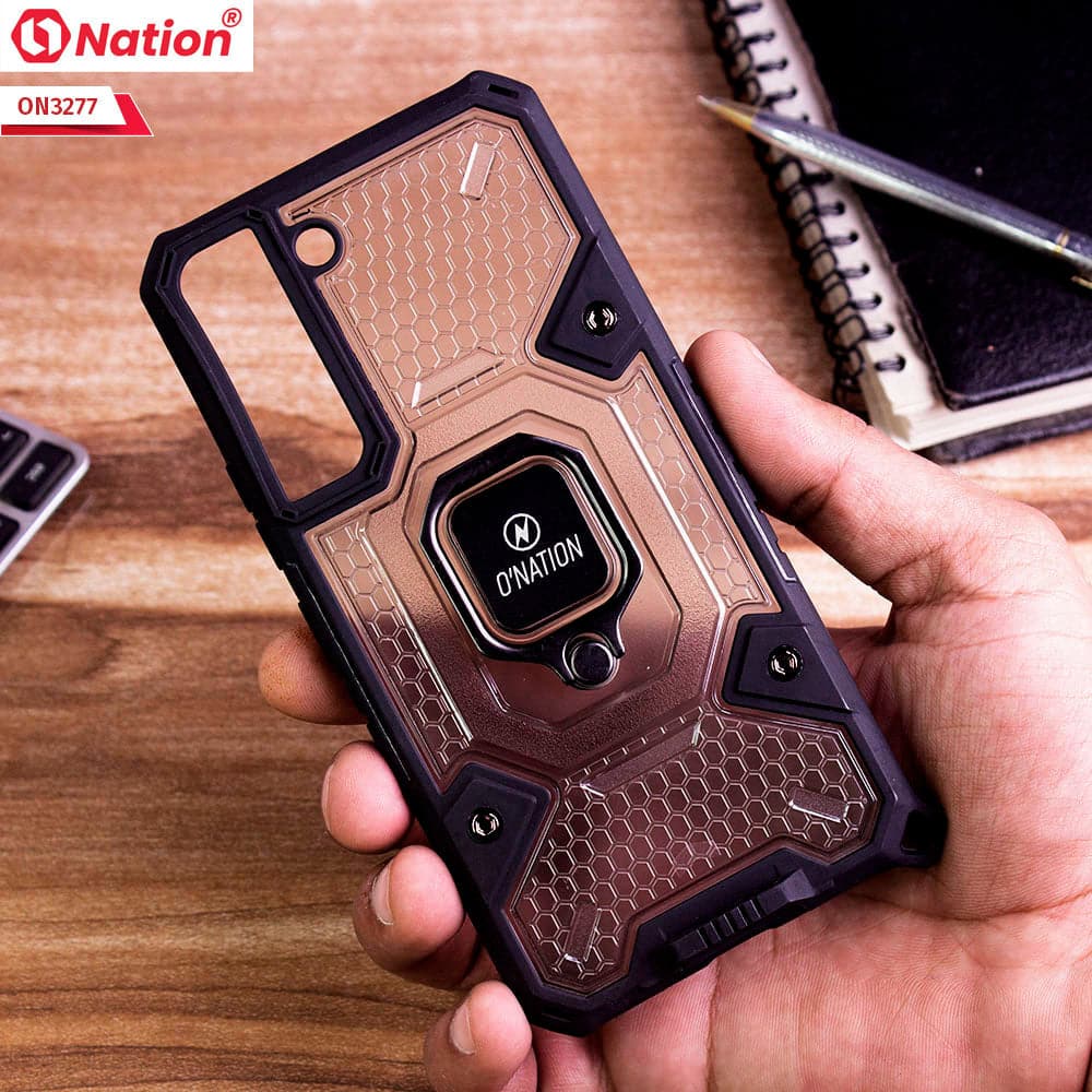 Samsung Galaxy S22 5G Cover - Black -  ONation BIBERCAS Series - Honeycomb Shockproof Space Capsule With Magnetic Ring Holder Soft Case
