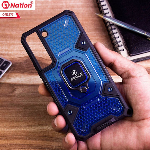 Samsung Galaxy S22 5G Cover - Blue -  ONation BIBERCAS Series - Honeycomb Shockproof Space Capsule With Magnetic Ring Holder Soft Case