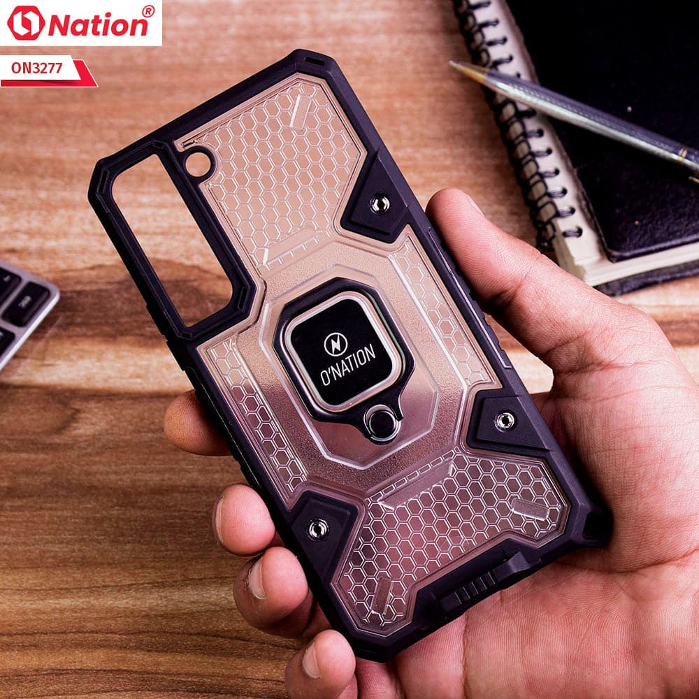 Samsung Galaxy S22 5G Cover - White - ONation BIBERCAS Series - Honeycomb Shockproof Space Capsule With Magnetic Ring Holder Soft Case