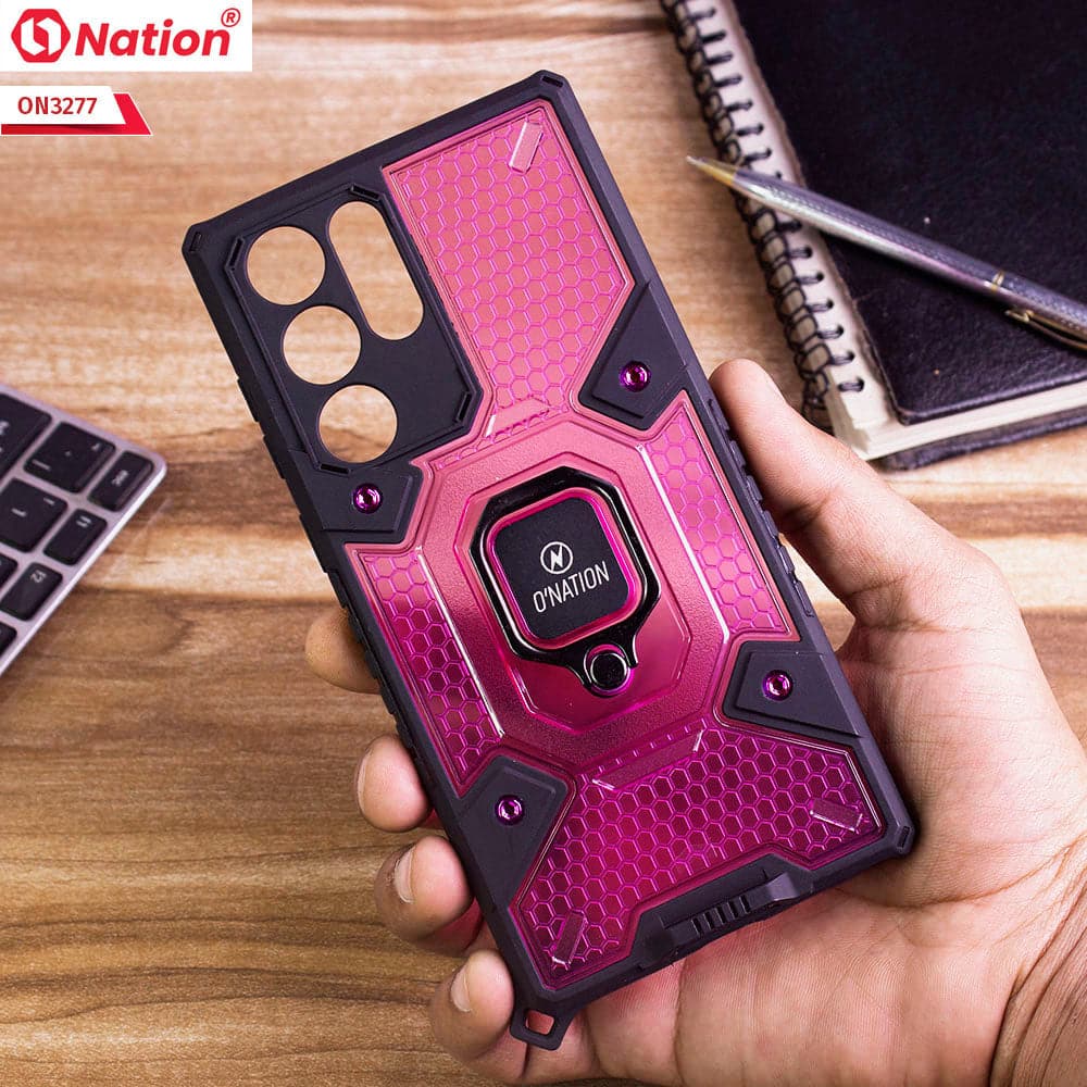 Samsung Galaxy S22 Ultra 5G Cover - Purple -  ONation BIBERCAS Series - Honeycomb Shockproof Space Capsule With Magnetic Ring Holder Soft Case
