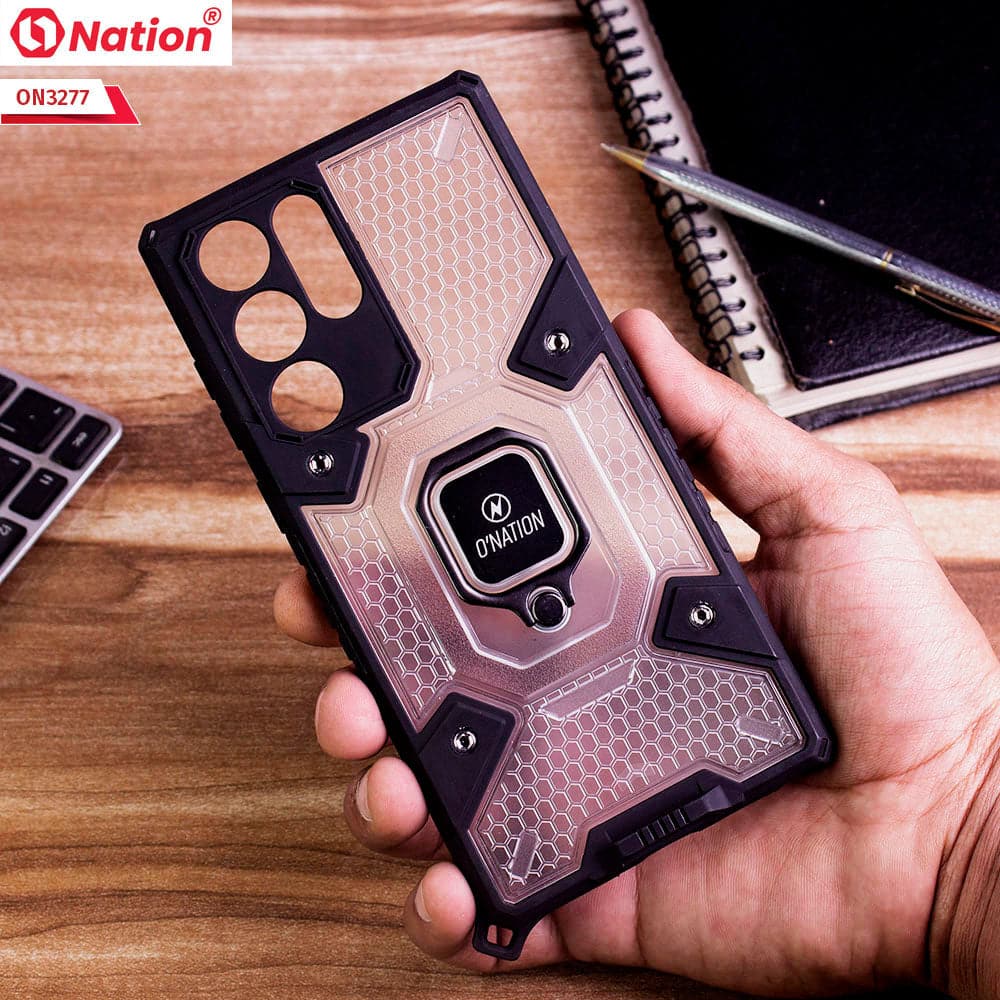Samsung Galaxy S22 Ultra 5G Cover - White - ONation BIBERCAS Series - Honeycomb Shockproof Space Capsule With Magnetic Ring Holder Soft Case