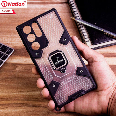 Samsung Galaxy S22 Ultra 5G Cover - White - ONation BIBERCAS Series - Honeycomb Shockproof Space Capsule With Magnetic Ring Holder Soft Case