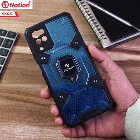 Samsung Galaxy A12 Cover - Blue - ONation BIBERCAS Series - Honeycomb Shockproof Space Capsule With Magnetic Ring Holder Soft Case