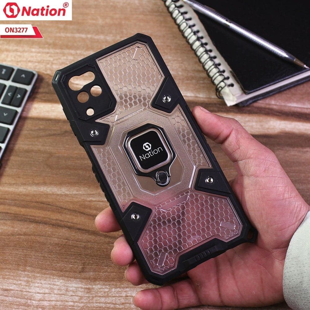 Samsung Galaxy A12 Cover - White - ONation BIBERCAS Series - Honeycomb Shockproof Space Capsule With Magnetic Ring Holder Soft Case