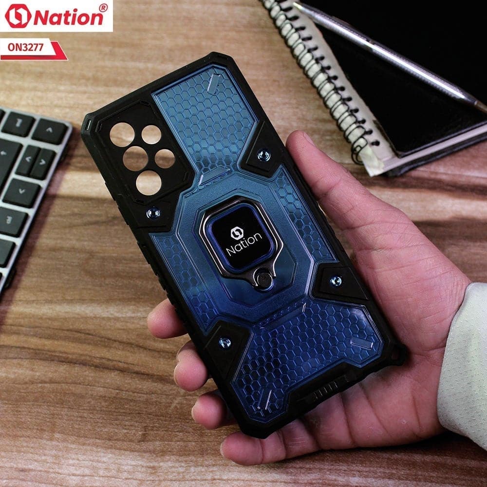 Samsung Galaxy A32 Cover - Blue - ONation BIBERCAS Series - Honeycomb Shockproof Space Capsule With Magnetic Ring Holder Soft Case