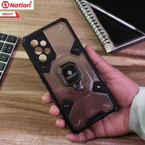 Samsung Galaxy A72 Cover - Black - ONation BIBERCAS Series - Honeycomb Shockproof Space Capsule With Magnetic Ring Holder Soft Case