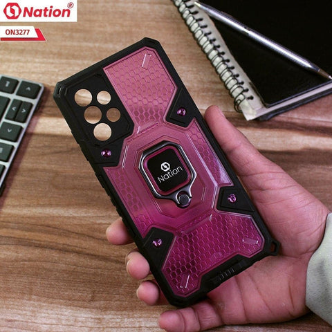 Samsung Galaxy A32 Cover - Purple - ONation BIBERCAS Series - Honeycomb Shockproof Space Capsule With Magnetic Ring Holder Soft Case