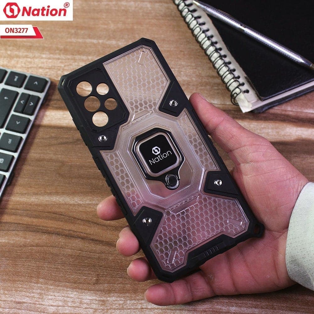 Samsung Galaxy A32 Cover - White - ONation BIBERCAS Series - Honeycomb Shockproof Space Capsule With Magnetic Ring Holder Soft Case