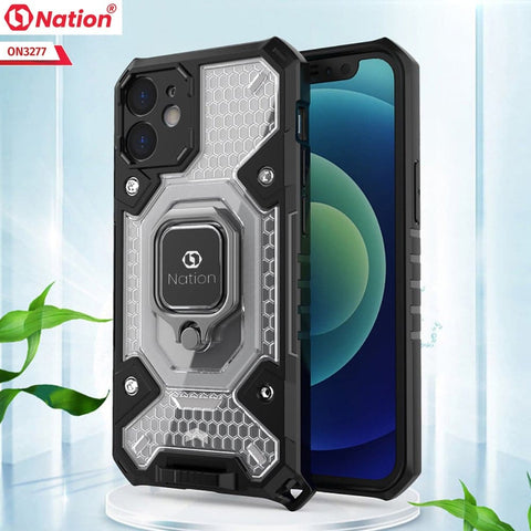 iPhone 11 Pro Max Cover - White - ONation BIBERCAS Series - Honeycomb Shockproof Space Capsule With Magnetic Ring Holder Soft Case