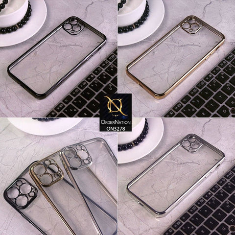 iPhone 12 Pro Max Cover - Golden - Electroplating Color Borders Clear Transparent Camera Protection Soft Case