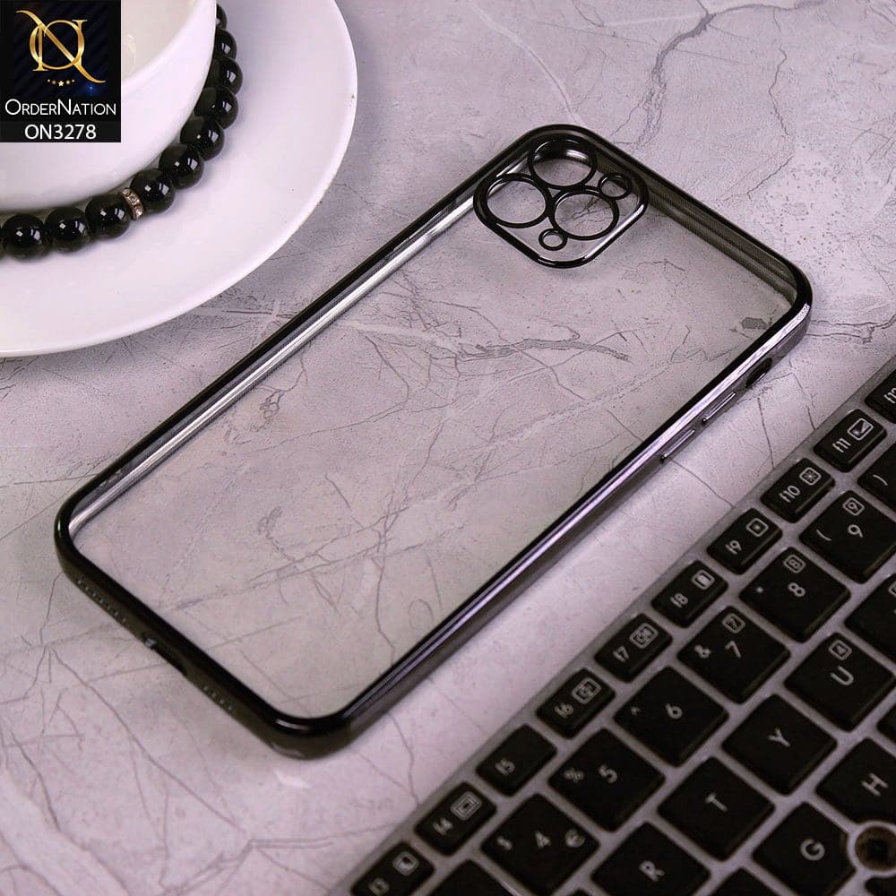 iPhone 11 Pro Max Cover - Black - Electroplating Color Borders Clear Transparent Camera Protection Soft Case