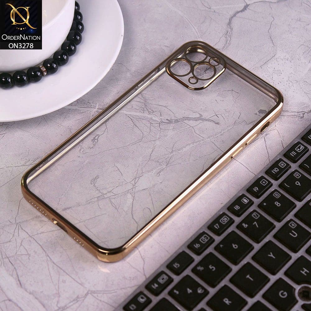 iPhone 11 Pro Max Cover - Golden - Electroplating Color Borders Clear Transparent Camera Protection Soft Case