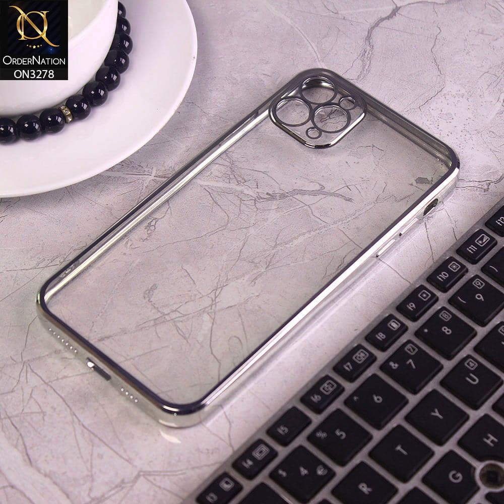 iPhone 11 Pro Max Cover - Silver - Electroplating Color Borders Clear Transparent Camera Protection Soft Case