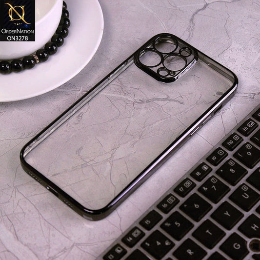 iPhone 12 Pro Cover - Black - Electroplating Color Borders Clear Transparent Camera Protection Soft Case