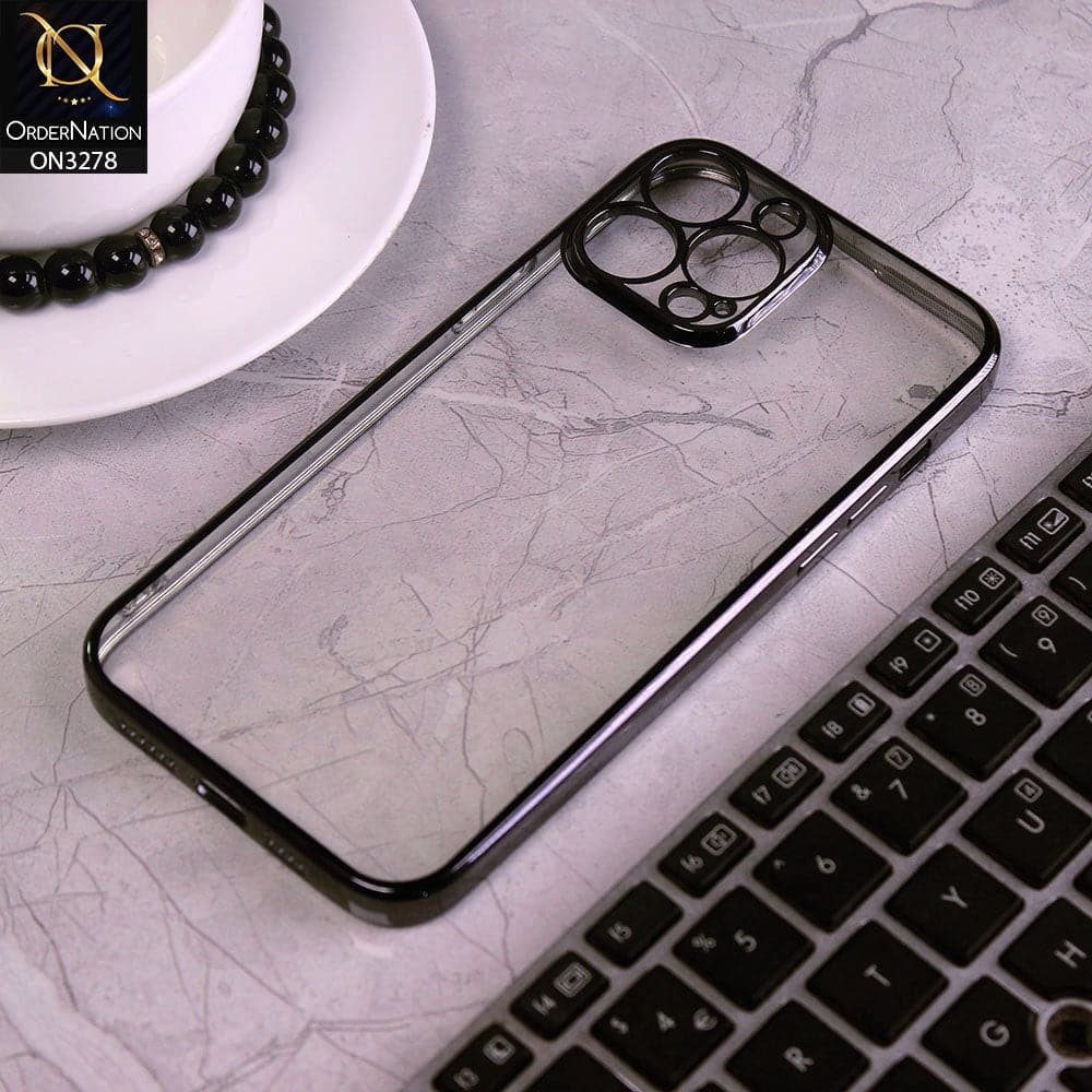 iPhone 12 Pro Max Cover - Black - Electroplating Color Borders Clear Transparent Camera Protection Soft Case