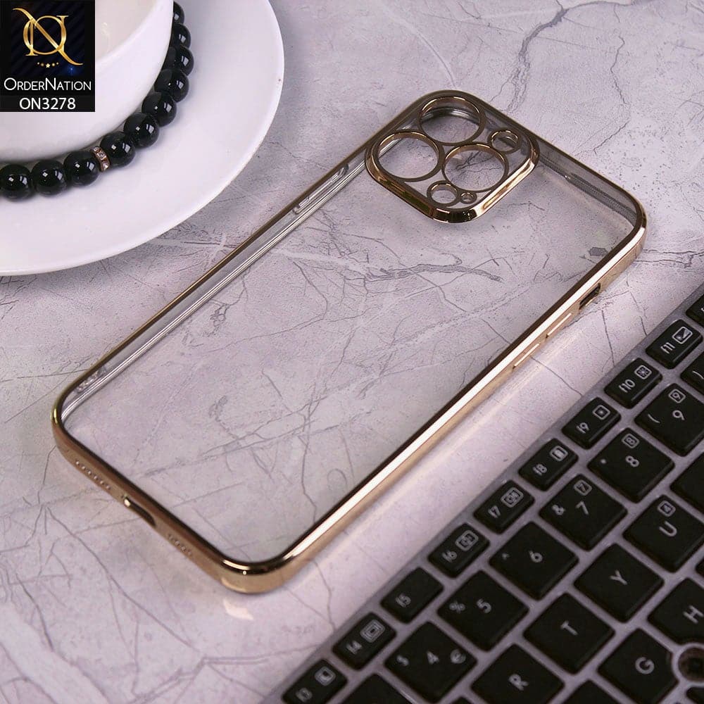 iPhone 12 Pro Max Cover - Golden - Electroplating Color Borders Clear Transparent Camera Protection Soft Case