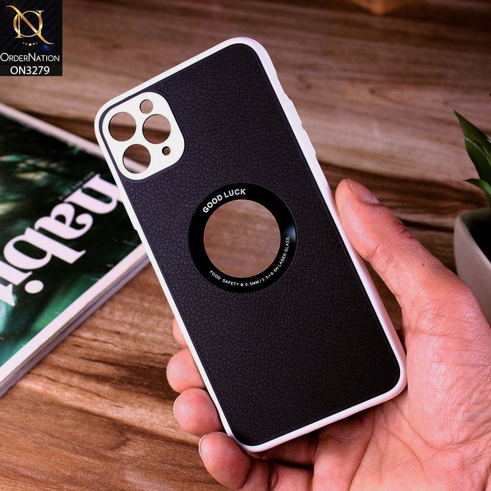 iPhone 11 Pro Max Cover - Black - New Leather Texture Soft border With Logo Hole Hard Shell Camera Protection Case