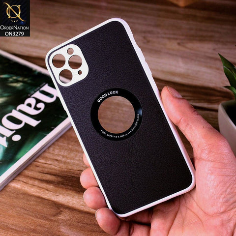 iPhone 11 Pro Max Cover - Black - New Leather Texture Soft border With Logo Hole Hard Shell Camera Protection Case