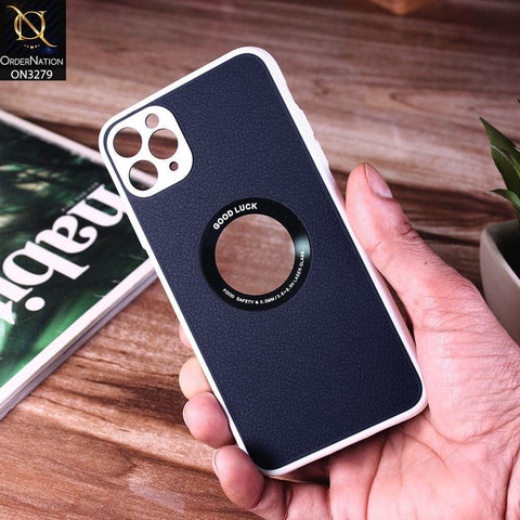 iPhone 11 Pro Max Cover - Blue - New Leather Texture Soft border With Logo Hole Hard Shell Camera Protection Case