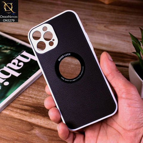 iPhone 12 Pro Max Cover - Black - New Leather Texture Soft border With Logo Hole Hard Shell Camera Protection Case