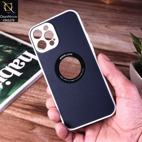 iPhone 12 Pro Max Cover - Blue - New Leather Texture Soft border With Logo Hole Hard Shell Camera Protection Case
