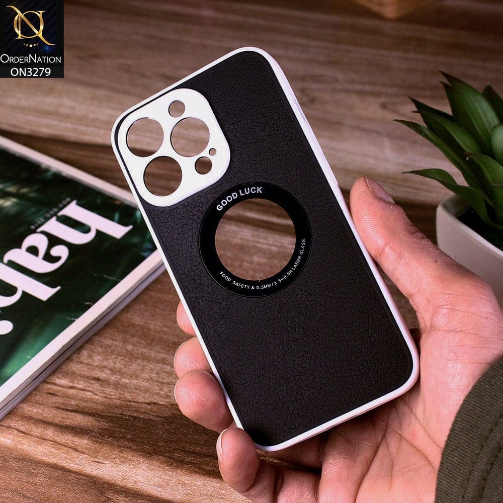 iPhone 13 Pro Cover - Black - New Leather Texture Soft border With Logo Hole Hard Shell Camera Protection Case