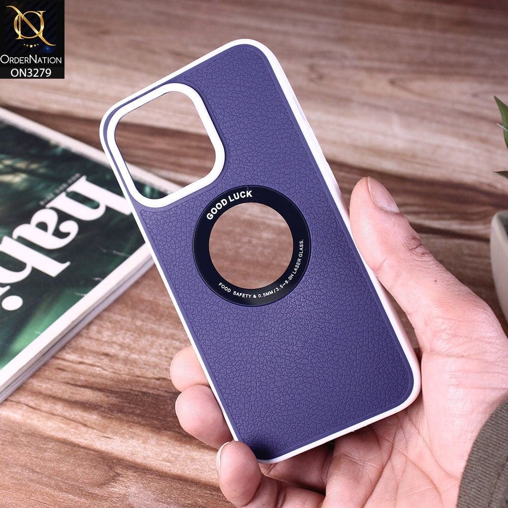 iPhone 13 Pro Cover - Blue - New Leather Texture Soft border With Logo Hole Hard Shell Camera Protection Case
