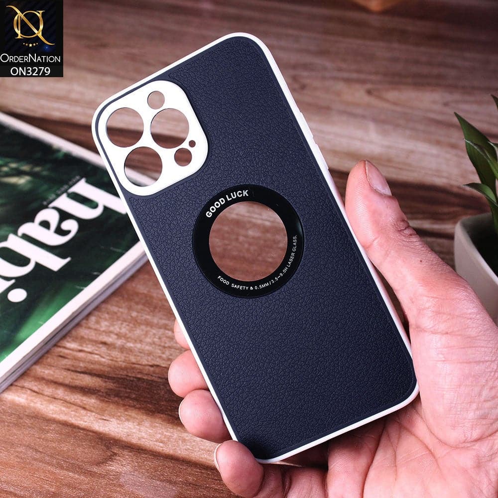 iPhone 13 Pro Max Cover - Blue - New Leather Texture Soft border With Logo Hole Hard Shell Camera Protection Case