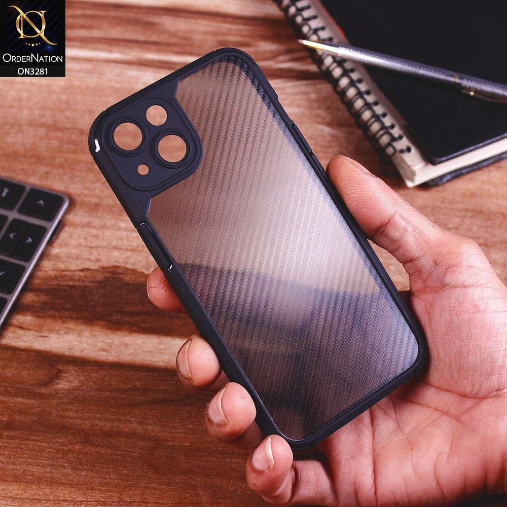iPhone 13 Cover - Black - Carbon Fiber Soft Silicone Camera Protection Case
