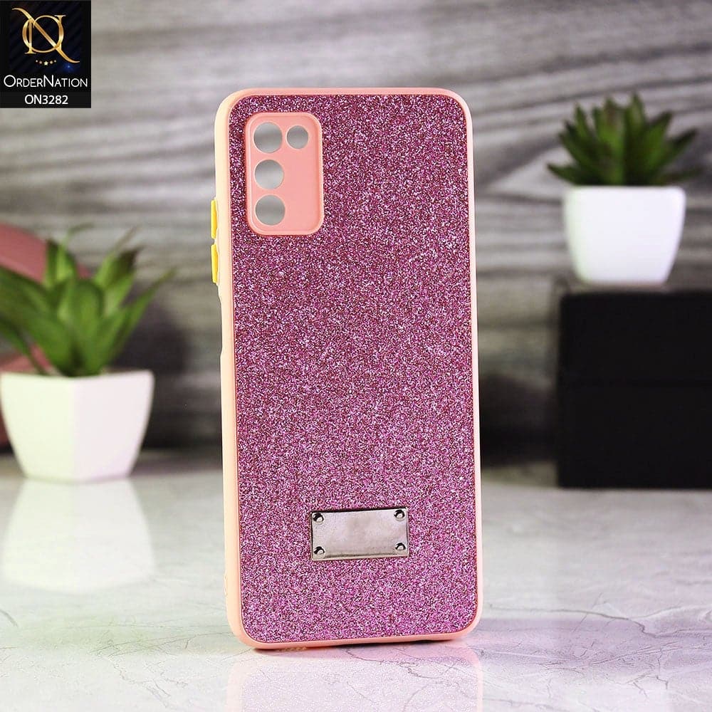 Samsung Galaxy M02s Cover - Pink - Bling Sparkle Glitter Back Shell Soft Border Case with Camera Protection