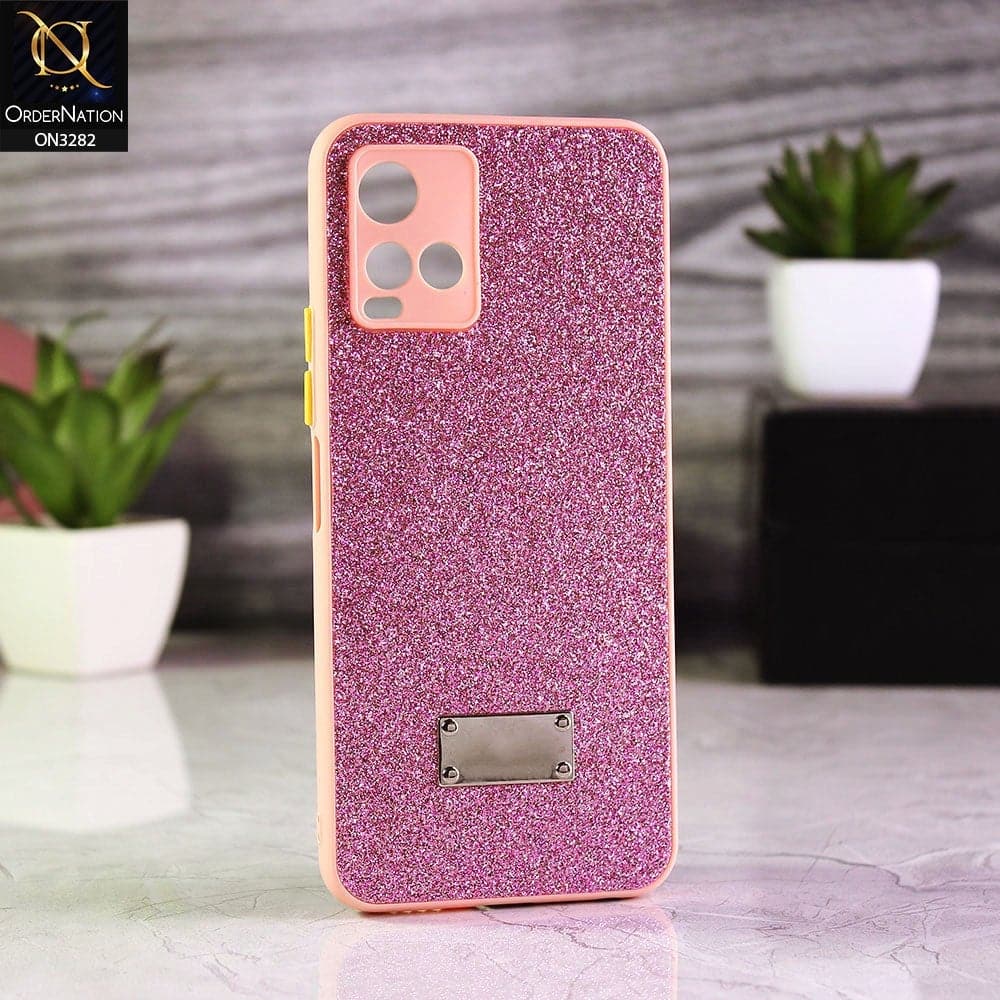 Vivo Y33s Cover - Pink - Bling Sparkle Glitter Back Shell Soft Border Case with Camera Protection