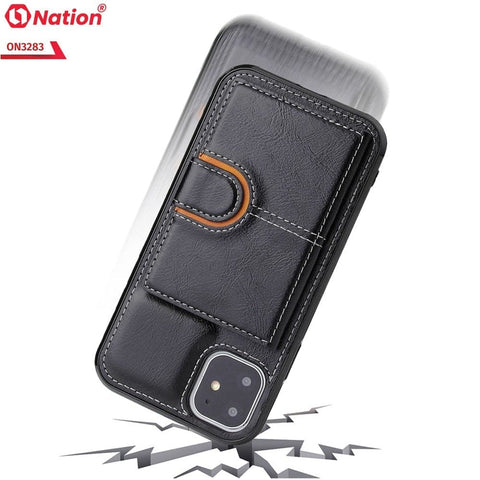 iPhone 13 Pro Max Cover - Black - ONation Ultra Series - Multi-Purpose Premium Leather Ultra Wallet Soft Case With Card Holders and Phone Stand