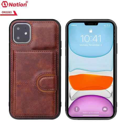 iPhone iPhone XS / X Cover - Brown - ONation Ultra Series - Multi-Purpose Premium Leather Ultra Wallet Soft Case With Card Holders and Phone Stand