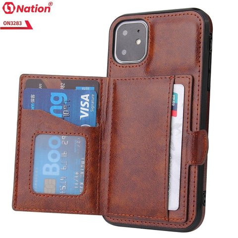 iPhone XR Cover - Brown - ONation Ultra Series - Multi-Purpose Premium Leather Ultra Wallet Soft Case With Card Holders and Phone Stand