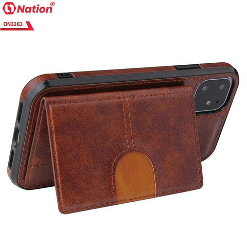 Samsung Galaxy S21 Plus 5G Cover - Brown - ONation Ultra Series - Multi-Purpose Premium Leather Ultra Wallet Soft Case With Card Holders and Phone Stand