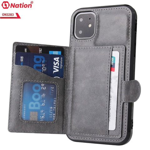iPhone 13 Pro Max Cover - Gray - ONation Ultra Series - Multi-Purpose Premium Leather Ultra Wallet Soft Case With Card Holders and Phone Stand