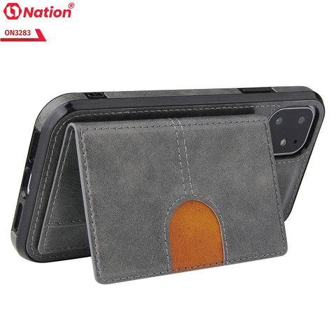 iPhone 13 Pro Cover - Gray - ONation Ultra Series - Multi-Purpose Premium Leather Ultra Wallet Soft Case With Card Holders and Phone Stand
