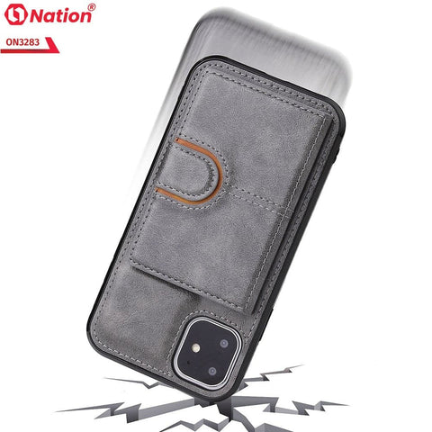 iPhone 13 Mini Cover - Gray - ONation Ultra Series - Multi-Purpose Premium Leather Ultra Wallet Soft Case With Card Holders and Phone Stand