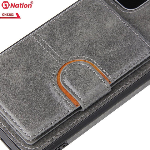 iPhone 13 Pro Max Cover - Gray - ONation Ultra Series - Multi-Purpose Premium Leather Ultra Wallet Soft Case With Card Holders and Phone Stand