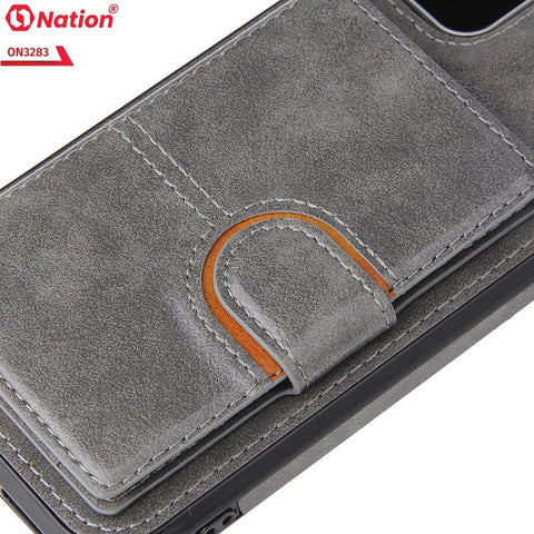 iPhone 13 Pro Cover - Gray - ONation Ultra Series - Multi-Purpose Premium Leather Ultra Wallet Soft Case With Card Holders and Phone Stand