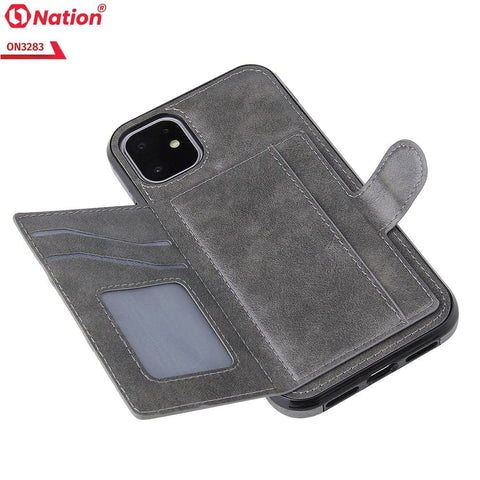 iPhone 13 Pro Cover - Gray - ONation Ultra Series - Multi-Purpose Premium Leather Ultra Wallet Soft Case With Card Holders and Phone Stand