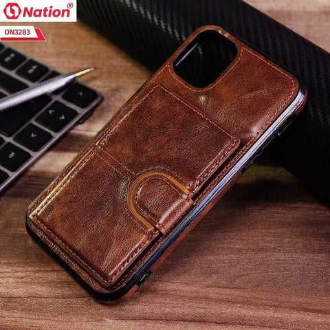 iPhone 11 Cover - Brown - ONation Ultra Series - Multi-Purpose Premium Leather Ultra Wallet Soft Case With Card Holders and Phone Stand