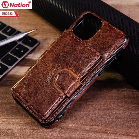 iPhone 11 Pro Cover - Brown - ONation Ultra Series - Multi-Purpose Premium Leather Ultra Wallet Soft Case With Card Holders and Phone Stand