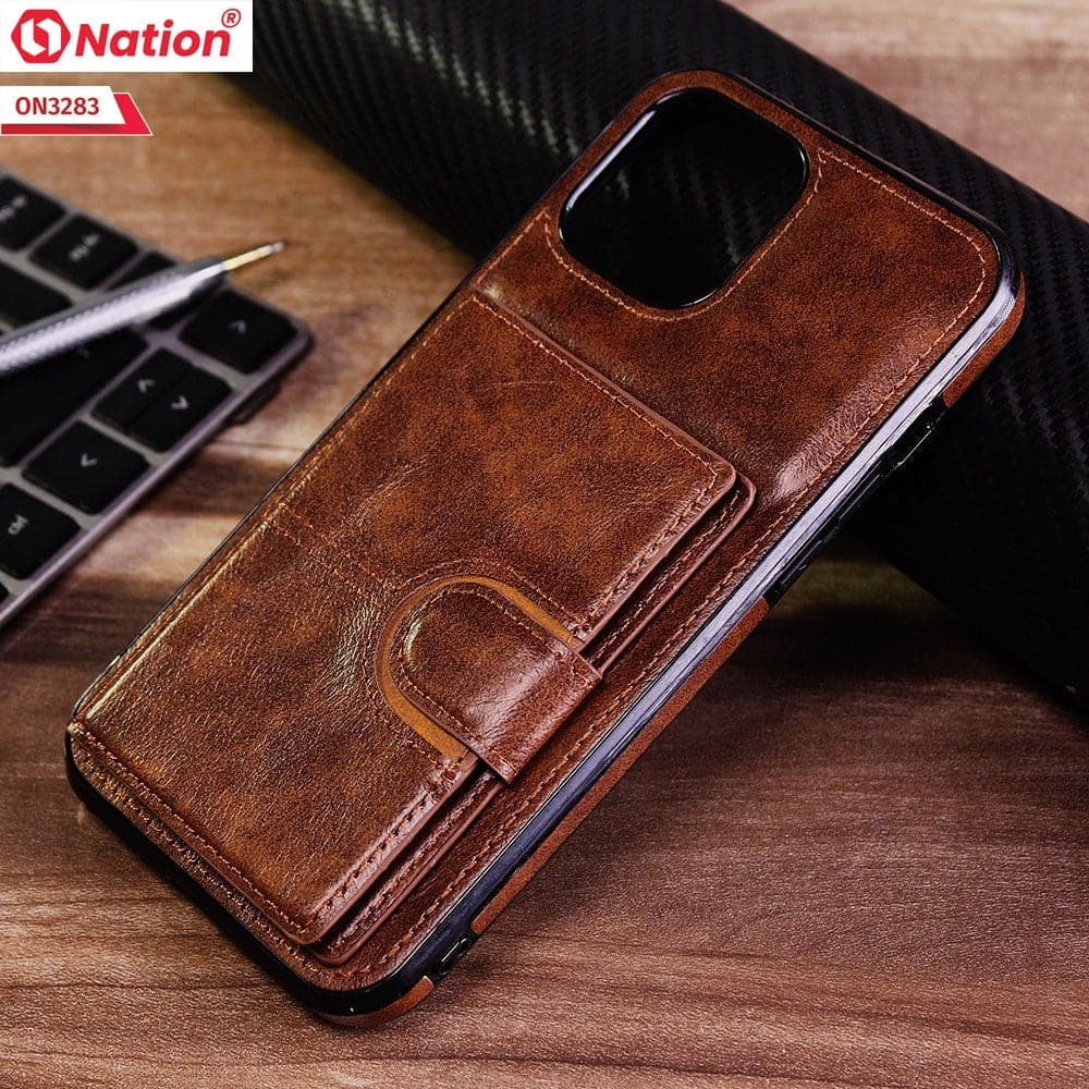 iPhone 12 Pro Max Cover - Brown - ONation Ultra Series - Multi-Purpose Premium Leather Ultra Wallet Soft Case With Card Holders and Phone Stand