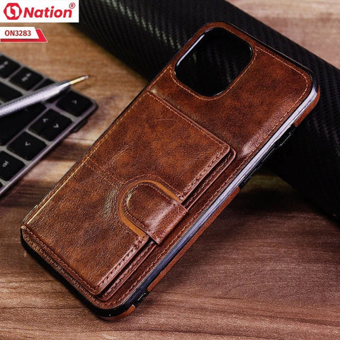 iPhone 12 Pro Max Cover - Brown - ONation Ultra Series - Multi-Purpose Premium Leather Ultra Wallet Soft Case With Card Holders and Phone Stand