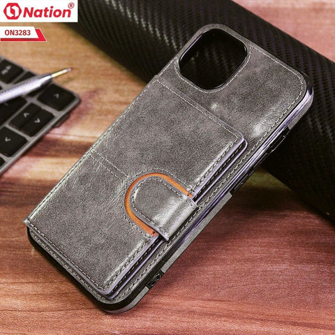 iPhone 13 Cover - Gray - ONation Ultra Series - Multi-Purpose Premium Leather Ultra Wallet Soft Case With Card Holders and Phone Stand