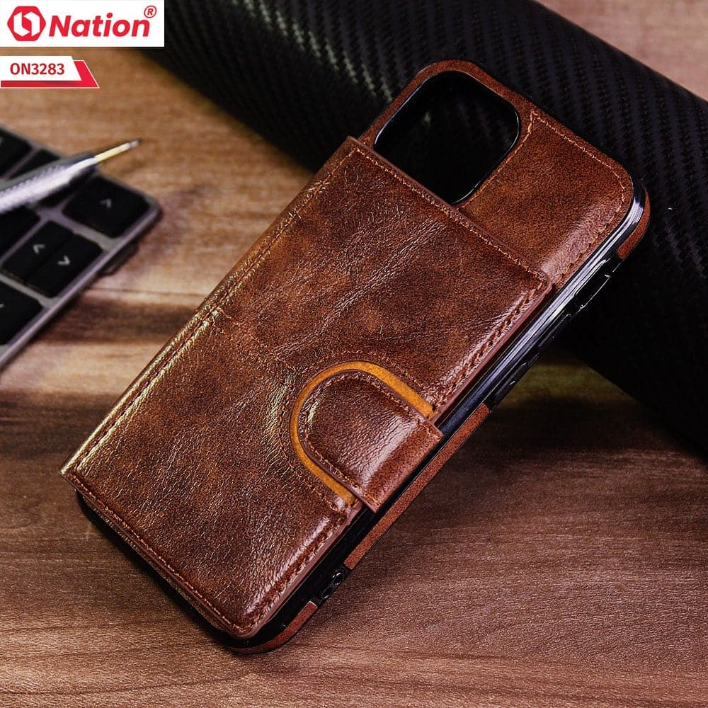 iPhone 13 Mini Cover - Brown - ONation Ultra Series - Multi-Purpose Premium Leather Ultra Wallet Soft Case With Card Holders and Phone Stand